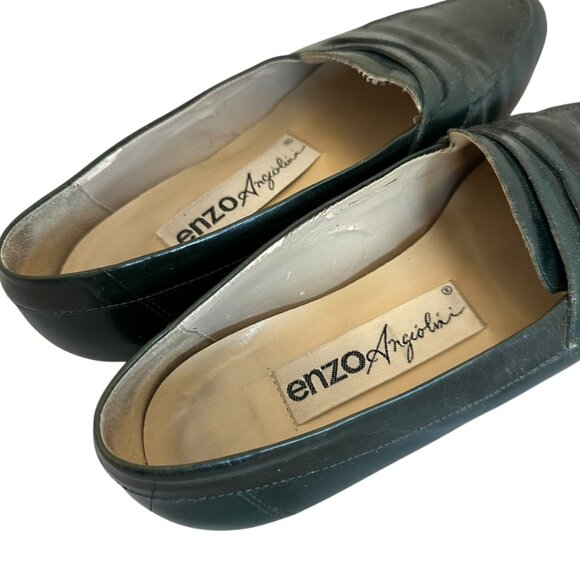 Enzo Angiolini Dark Green Leather Slip-on Loafers Flats Shoes Size 5 Women's - Picture 6 of 8